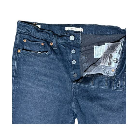 Levi Premium Wedgie Denim Jeans Women 27 Button Fly Black Classic Straight Big E - Picture 2 of 11